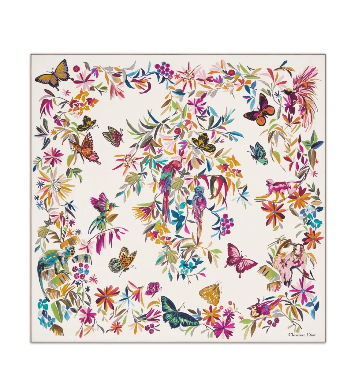 Foulard carré Christian Dior TOILE DE JOUY FANTASTICA 70 blanc multicolore neuf