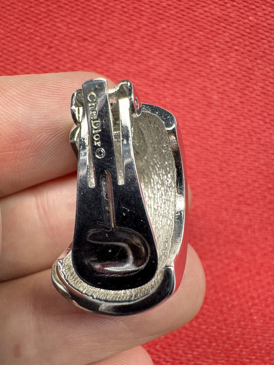 ヴィンテージ★ Christian Dior メタル クリスタル ヘアクリップ Chr. Christian Dior Signed Vintage 80s Silver-Tone