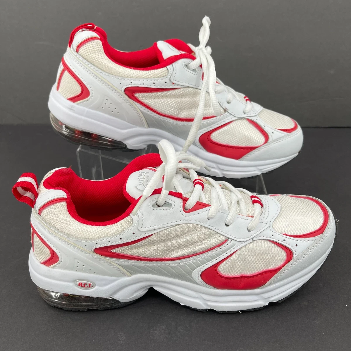 Curves WOMENS Red White Leather Lace Up Athletic Shoes Sneakers