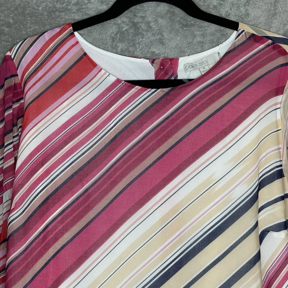 Pale Sky 1X Shirt Top Pink Tan Striped Sheer 3/4 Sleeve Scoop Neck Womens - Imagem 3 de 4