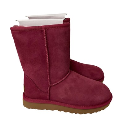 UGG Boots Womens Sz Classic Short II Garnet Red Suede Fur