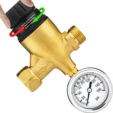 Water Pressure Regulator For RV Lead-free Brass Adjustable Reducer Gauge 3/4" V4