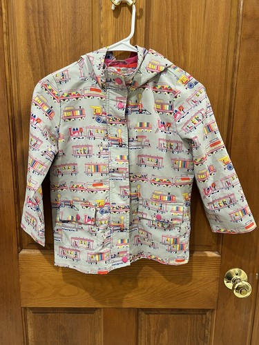 PICCOLINA Rain Jacket 8Y Trains Colorful Pink Gray Locomotive Coat