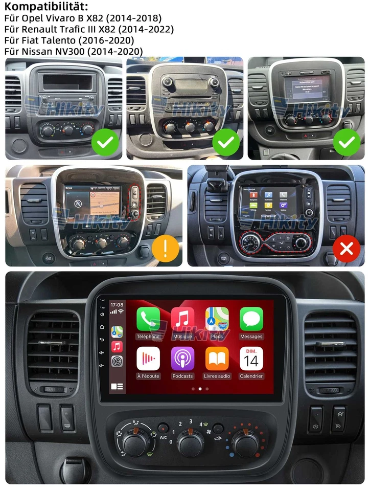 9" CarPlay 4+64GB 8Core Android Autoradio Für Opel Vivaro B Renault Trafic 3 GPS - Bild 2 von 4