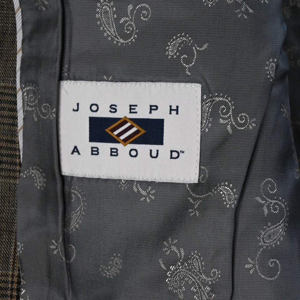 Chaqueta Blazer Abrigo Deportivo Joseph Abboud 44L Marrón Glenn Cuadros Lino Suave Hombro Foto 4 de 4