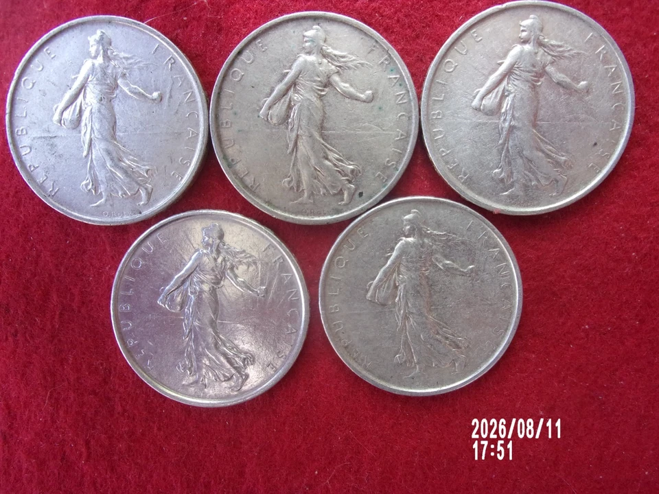 5 pièces de 5f semeuse ARGENT - Photo 1/2