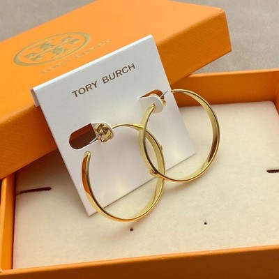Tory New! Gold Tone Hoop Earrings Round Metal Butterfly Closure