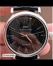 IWC Schaffhausen Men's Automatic Date Black Dial Roman SS Black Leather