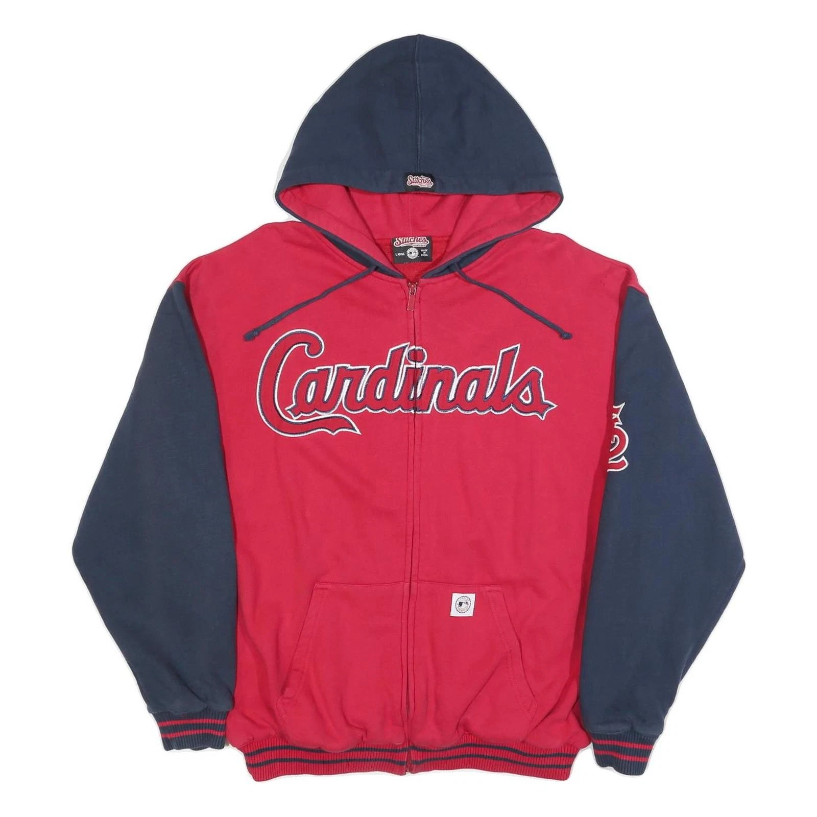 STITCHES Mens Red & Navy Cardinals Zip Hoodie Jacket L Cotton Blend Casual