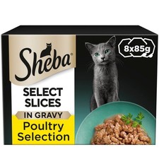 96 x 85g Sheba Select Slices Adult Wet Cat Food Tray Mixed Poultry in Gravy 6.57 per kilo