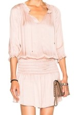 Ulla Johnson Women Olga Satin Smocked Mini Dress Sz 4 Peasant Boho Luxe Romantic