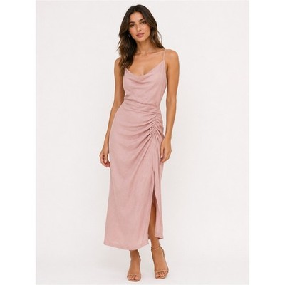 Anthropologie Blush Pink Ruched Midi Dress | Romantic Occasion Dress |