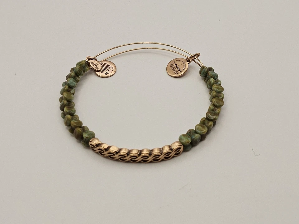 Alex &  Ani " Winding Road " Moss Green   & Gold Beaded Bangle Bracelet 🎁 - Image 3 of 4