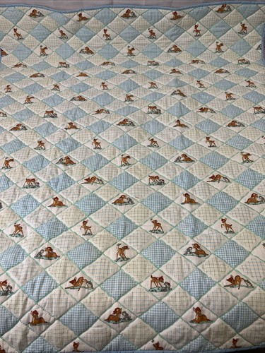 Handmade Baby Quilt Bambi And Thumper 44” X 50” Blue Green Yellow - Picture 12 of 12