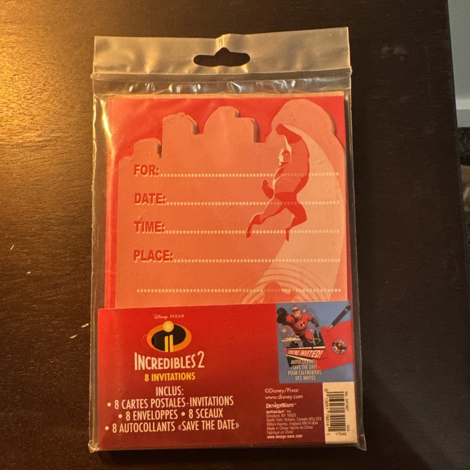 INCREDIBLES 2 INVITATIONS (8) ~ Birthday Party Supplies Stationery Cards Notes - Image 2 of 2