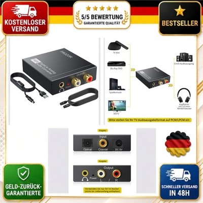 PROZOR DAC01s Digital-Analog-Wandler Toslink Koaxial zu Cinch 3,5 mm