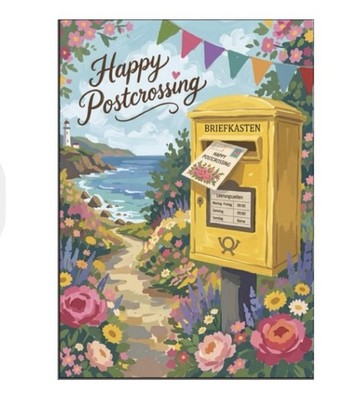 5 x  Happy Postcrossing  Postkarte retro Postcrossing Briefkasten Postcard