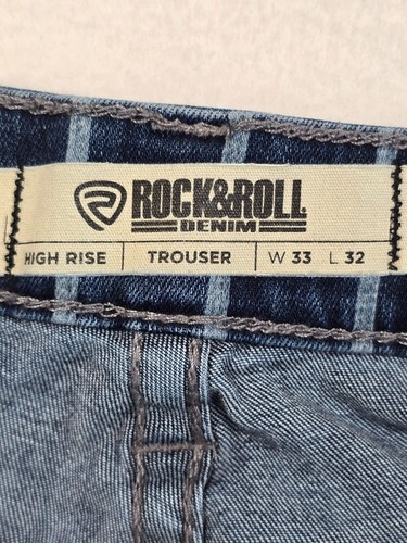 Rock & Roll Denim High Rise Striped Flare Leg Trouser Jeans W33 L32 Blue - Picture 3 of 7