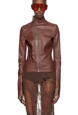 RICK OWENS Gary Leather Jacket Brown Sz 46 Lido SS24 NEW