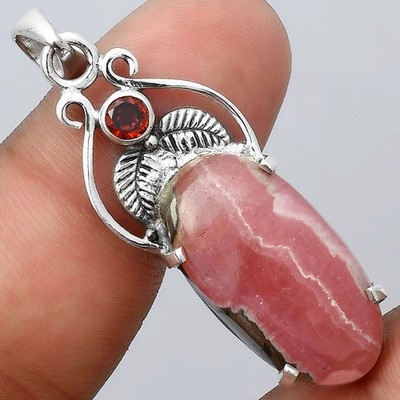 Rhodochrosit Argentinien und Granat 925 Sterling Silber Anhänger Schmuck P-1434
