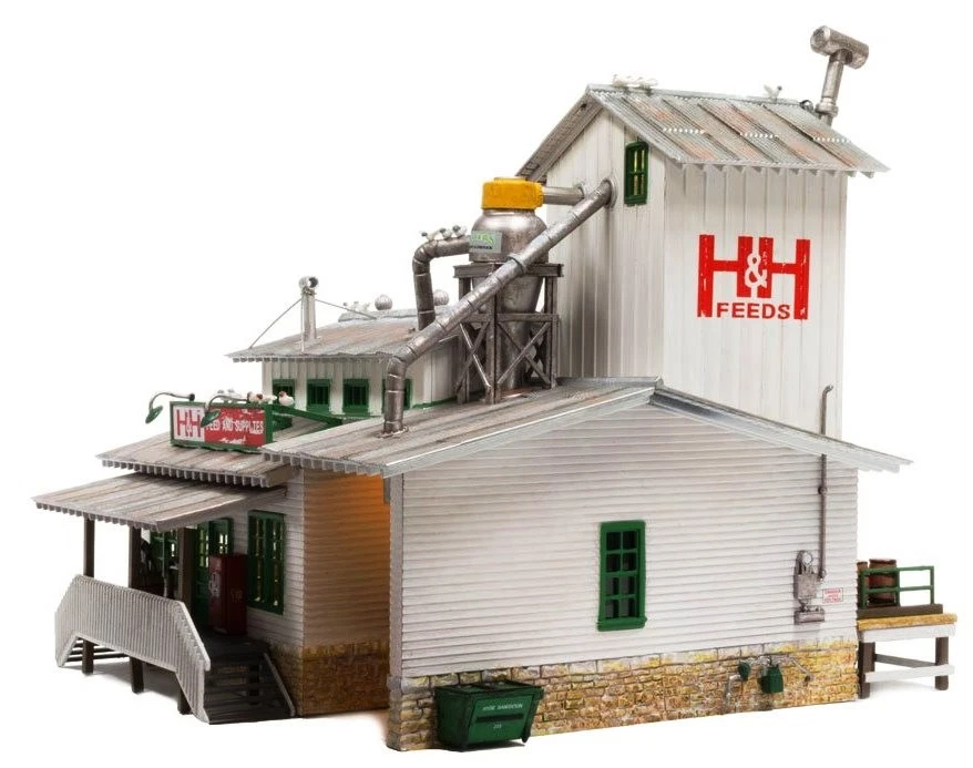 HO Scale - H&H Feed Mill - "built & ready" LED LIGHT - WOO-BR5059 - Image 4 of 4