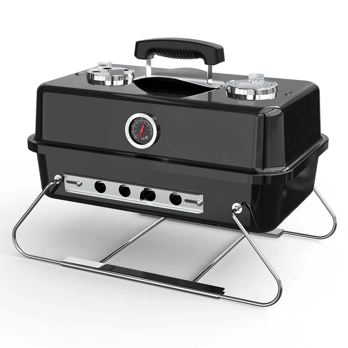 Portable Charcoal BBQ Grill with Thermometer, Folding Legs, Ideal for Camping