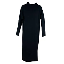 Frank & Eileen Isabelle Triple Fleece Funnel Neck Dress Sz S Black Minimalist
