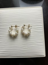 14K Real Gold Cultured Pearls Huggie Hoop Earrings