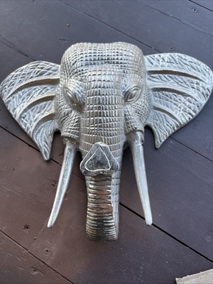 Cast Aluminum Elephant Head Wall Sculpture Hanging Decor