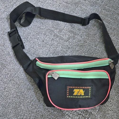 TA Bauchtasche Vintage Neon 80’s/90’s Zip Waist - drei Taschen schwarz grün pink