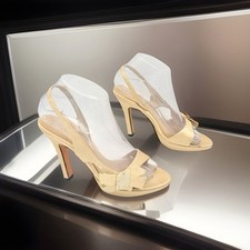 Nina Champagne Gold Satin Bow Rhinestone Embellished Slingback Stiletto Heels 7M