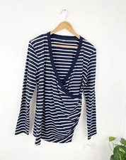 Gap Body XL Navy Blue White Stripe Long Sleeve Blouse Top Women’s XL NWT stretch