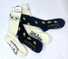 Harry Potter Licensed Fuzzy Boot Socks 2 Pack Cream Black NWT Unisex One Size