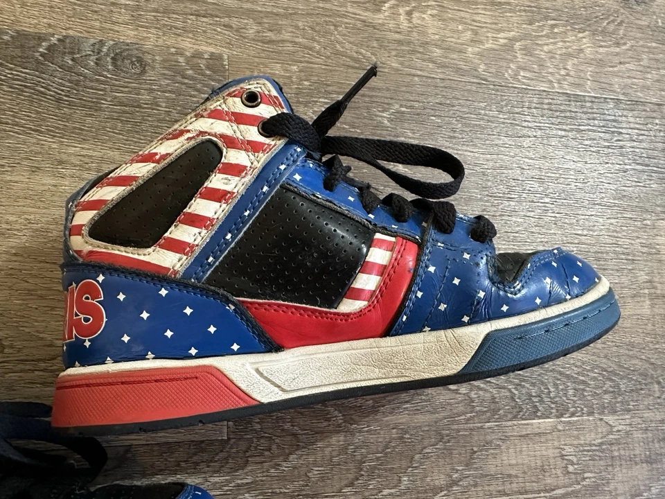 Osiris Tenis Zapatos de Skate Niños Talla 4.5 Bandera Americana Mandíbula Medio Tobillo De Colección Y2K Foto 3 de 4