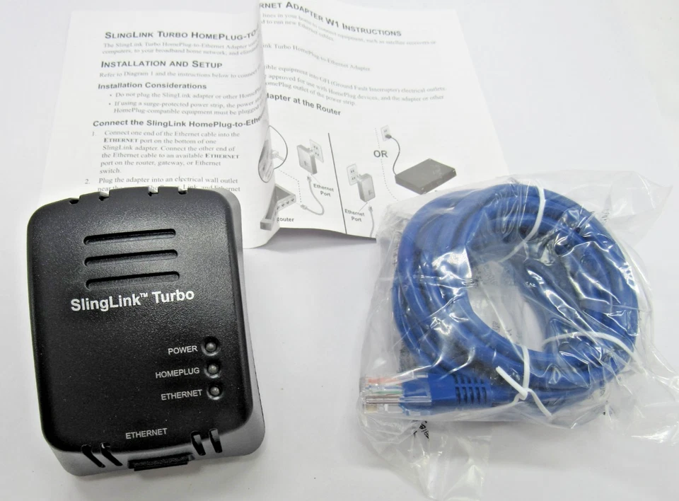 Homeplug-Ethernet Adapter SlingLink Turbo W1 Model SL300-100 57089 Open Box - Image 3 of 4