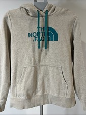 The North Face Hoodie Cream Teal Logo Sweatshirt Women Sm no size tag-see photos