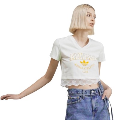 adidas NWT Women's Originals Cropped Lace Trim T-Shirt in Sz S