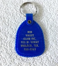 Vintage Keychain MID VALLEY GLASS INC. Key Fob Ring WESLACO, TEXAS Made In USA