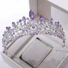 Silver Purple Tiara Crown Princess Queen gems Icy gift bridal real metal prom