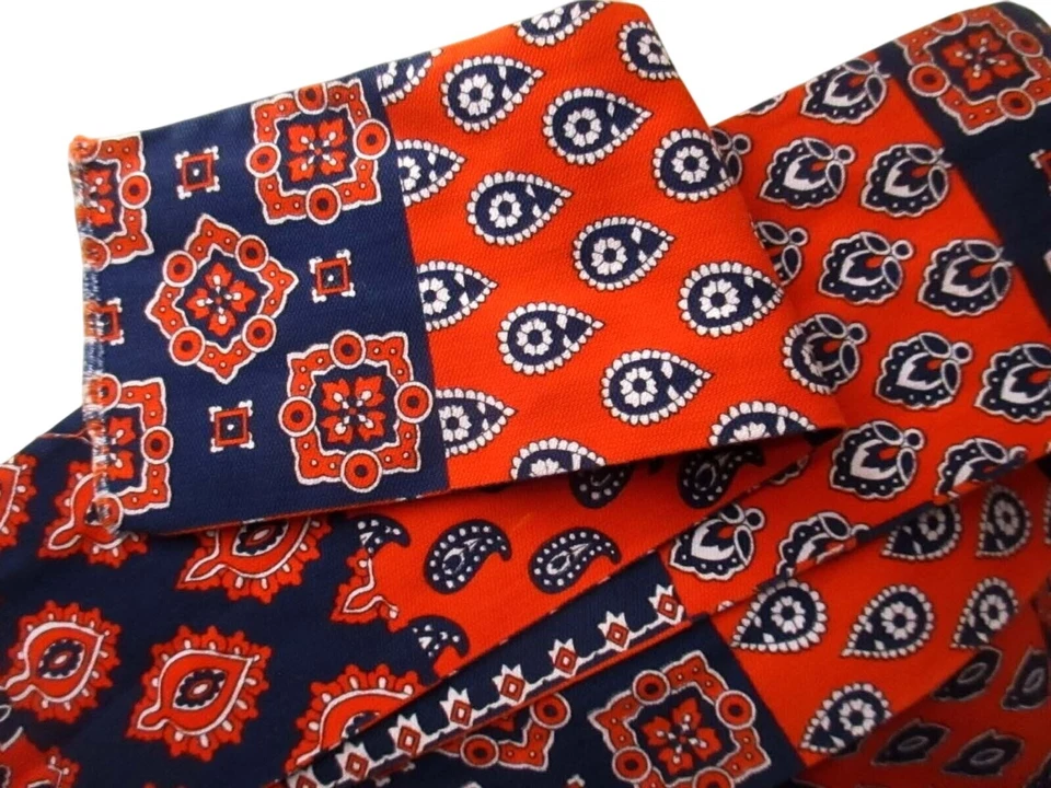 60" Vintage BLUE/ORANGE PAISLEY PRINTED CLOTH 4" BOHO HIPPY FASHION HIP Belt - Image 3 of 3