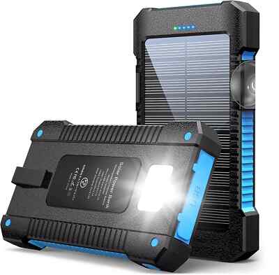 2025 Super 30000mAh USB Portable Charger Solar Power Bank for Cell Phone US