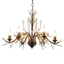 Rusty Crystal Chandelier 6 Lights Candle Pendant Lamp Vintage Ceiling Lighting