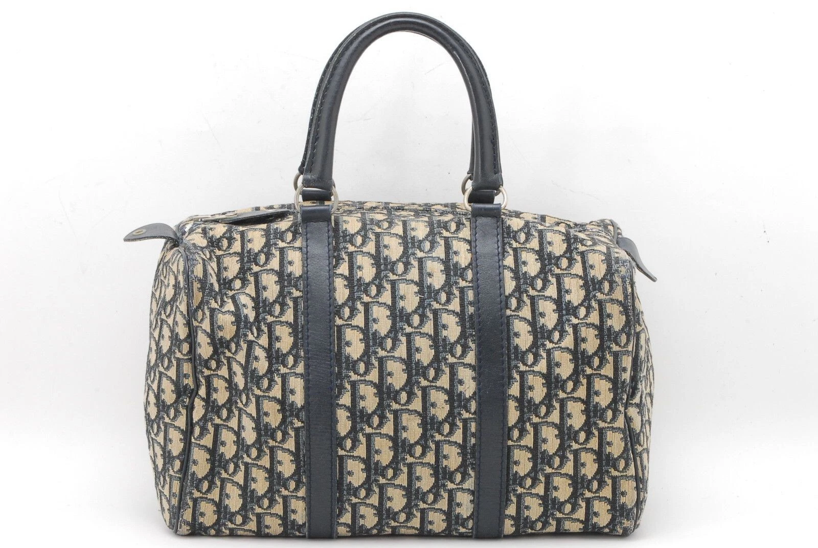 Sac à main Christian Dior Trotter toile Boston vintage marine authentique 25018