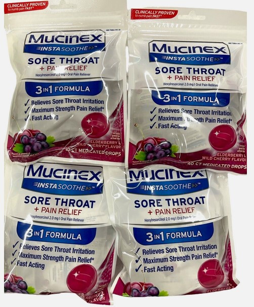 4x 40ct Mucinex Elderberry & Cherry Medicated Sore Throat Cough Drops