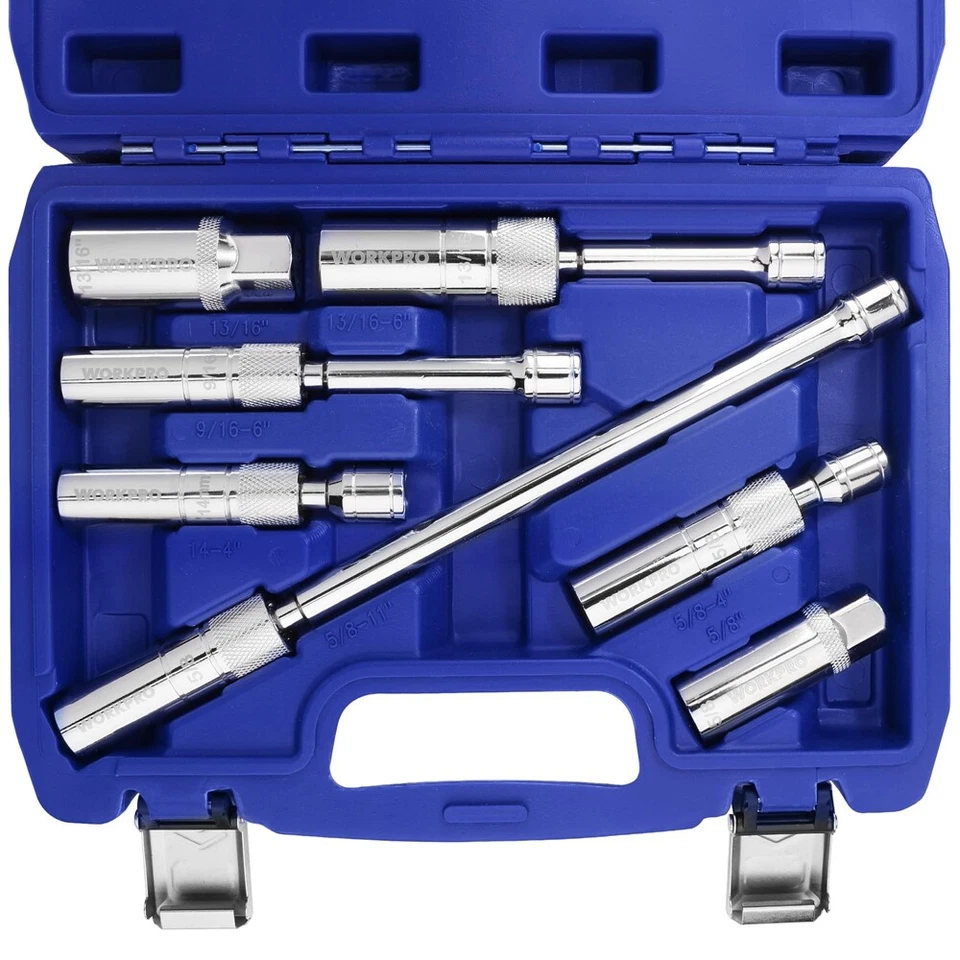 7PCS Magnetic Swivel Spark Plug Socket Set Thin Wall Socket Extension 3/8" Drive - Image 3 of 4