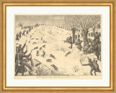 Tableau Encadré – Ein Jagdbarer Hirsch Pausinger – Gravure Sur Bois