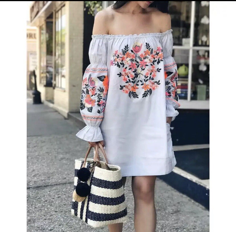 Free People Fleur Du Jour Mini Dress Tunic Boho Lagenlook Embroidered  Peasant