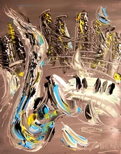 SAXOPHONE  PIANO   SIGNED  Original Oil Painting on canvas IMPRESSIONIST 6FCEEF