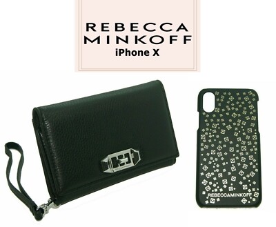 Apple iPhone X Hülle Rebecca Minkoff Love Lock Kalbsleder schwarz neu kostenloser Versand im Vereinigten Königreich