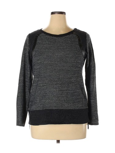 SOLOW Womens Size Large Color Block Gray Black Trim Long Sleeve Pullover Sweater